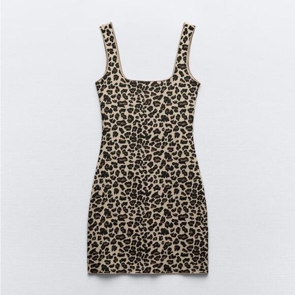 ZARA ANIMAL PRINT STRETCH KNIT DRESS - Picture 3 of 5